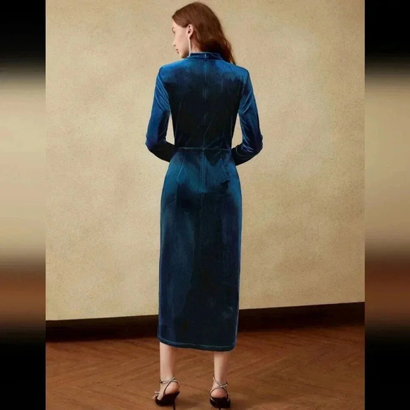 PREMIUM RUCHED VELVET DRESS - Picture 5 of 6